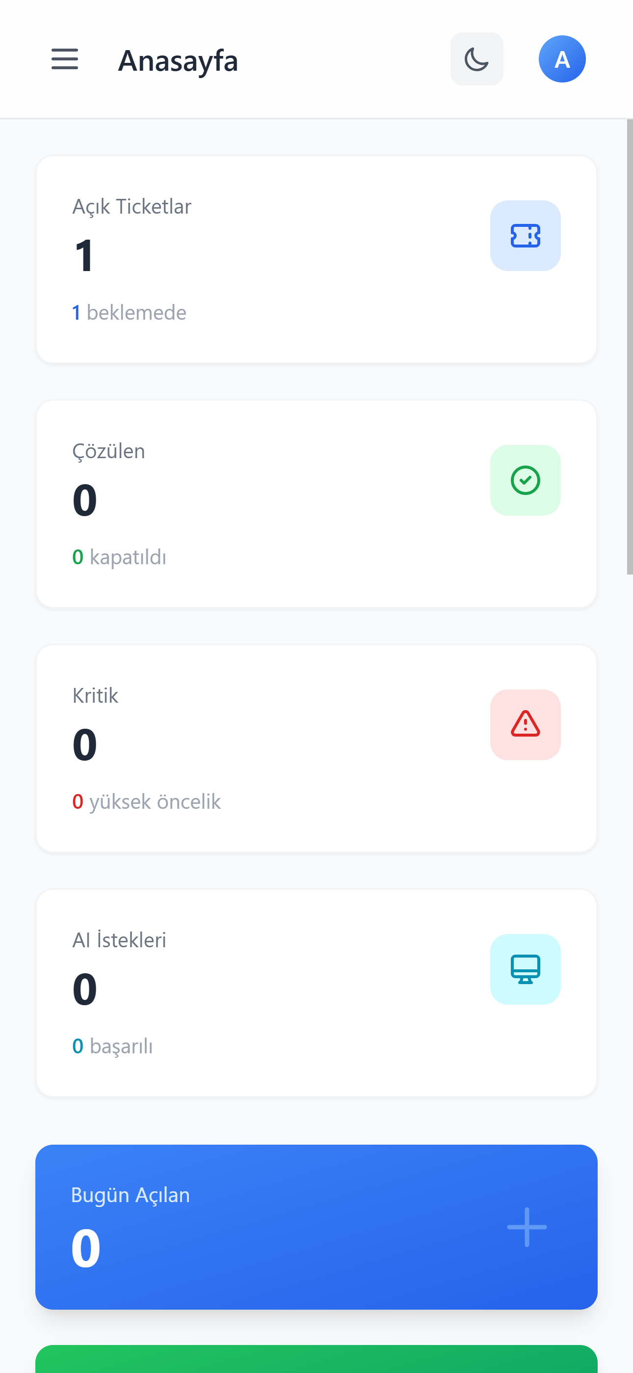 AI Destek Sistemi Mobil Görünüm